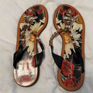 Authentic Dolce & Gabbana Women's Black Floral flat sandals